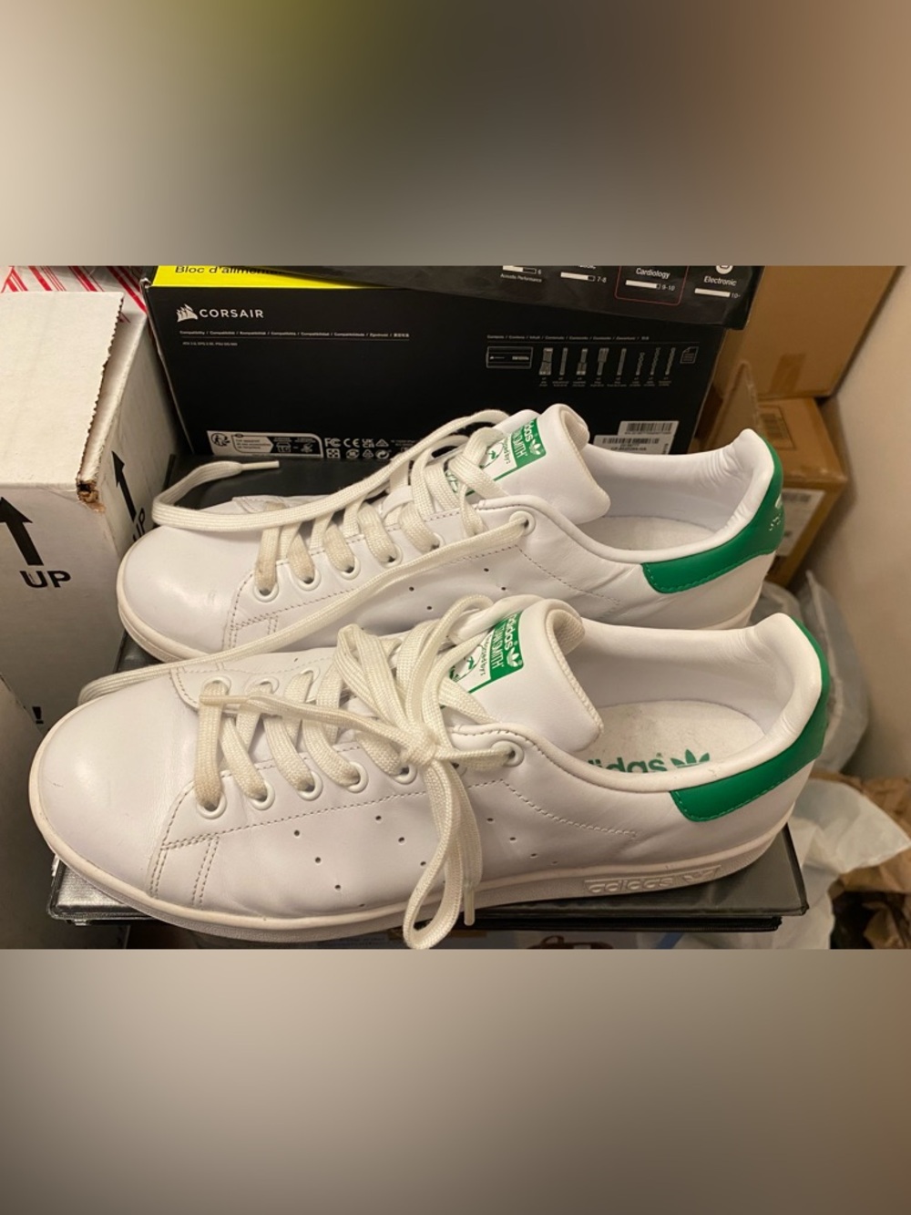 Adidas Stan Smith White Sneakers with Green Heel Tab Womens Size 11